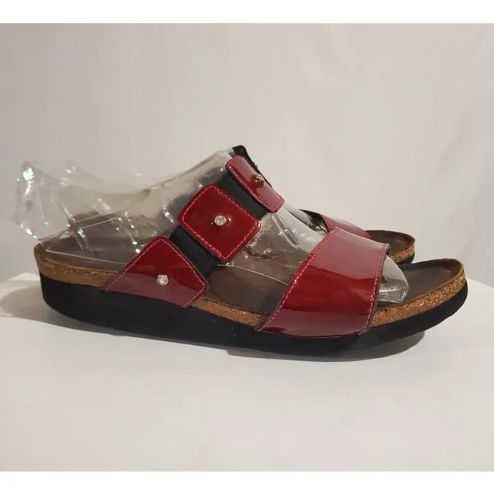 Naot Ashley Patent Leather Jeweled Slip On Wedge Footbed Sandals Size 9 EU 40